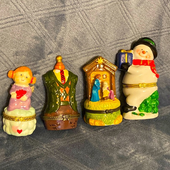 unbranded Other - Lot Of 4 Hinged Trinket Boxes Snowman, Taylor Bust, Nativity Scene, Angle